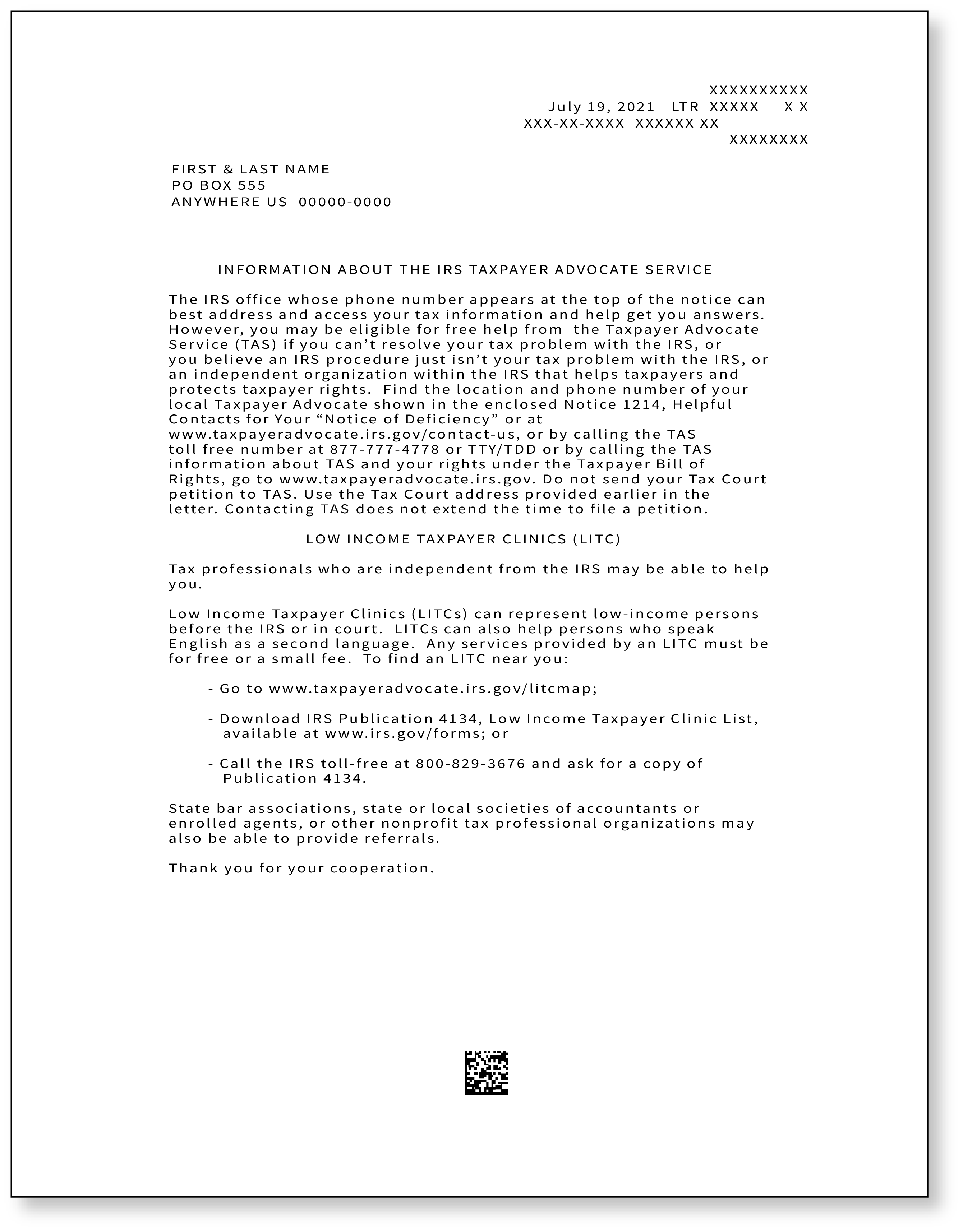 IRS Audit Letter 3219C - Sample 1