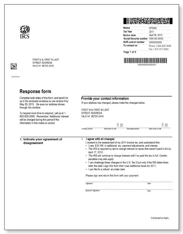 IRS Audit Letter CP2000 - Sample 4 