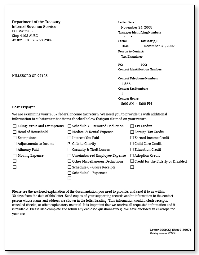 IRS Audit Letter 566(CG) - Sample 5