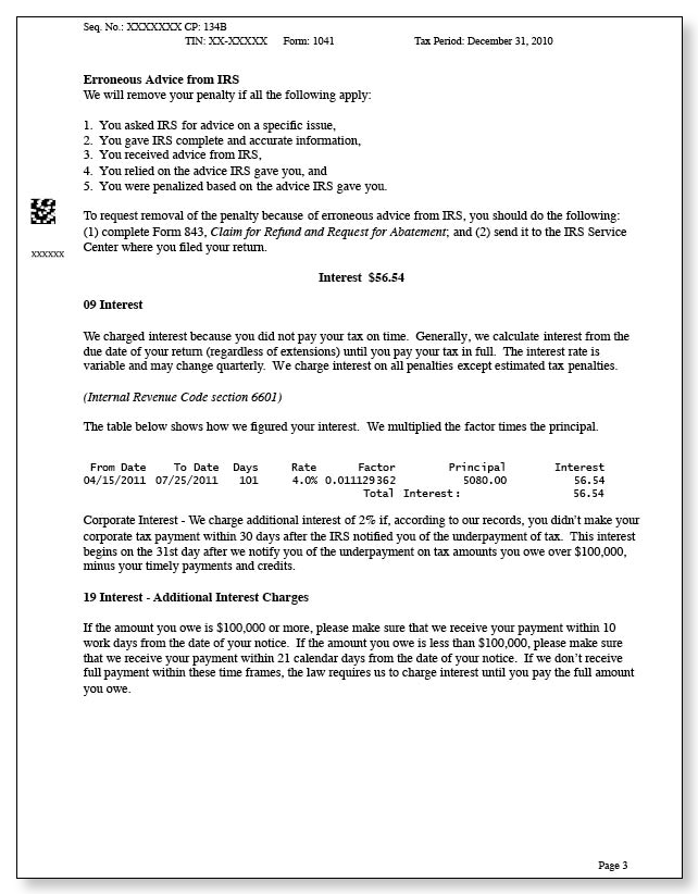 IRS Audit Letter CP134B - Sample 1 