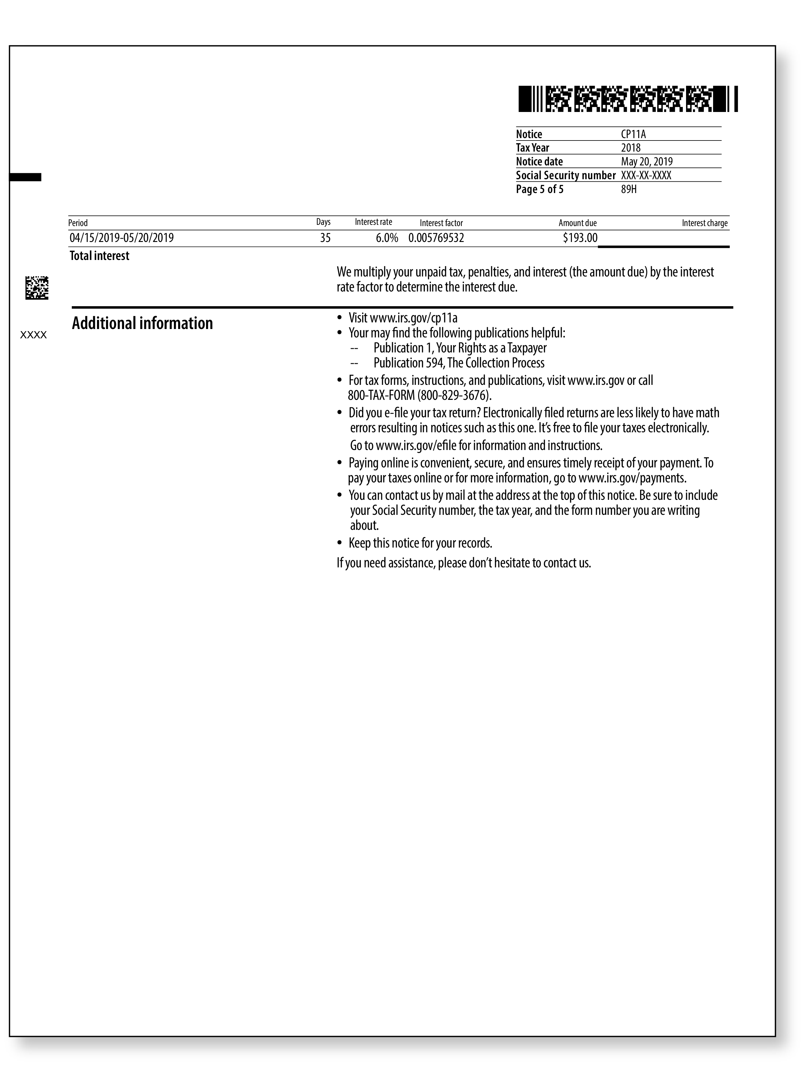 IRS Audit Letter CP11A - Sample 1