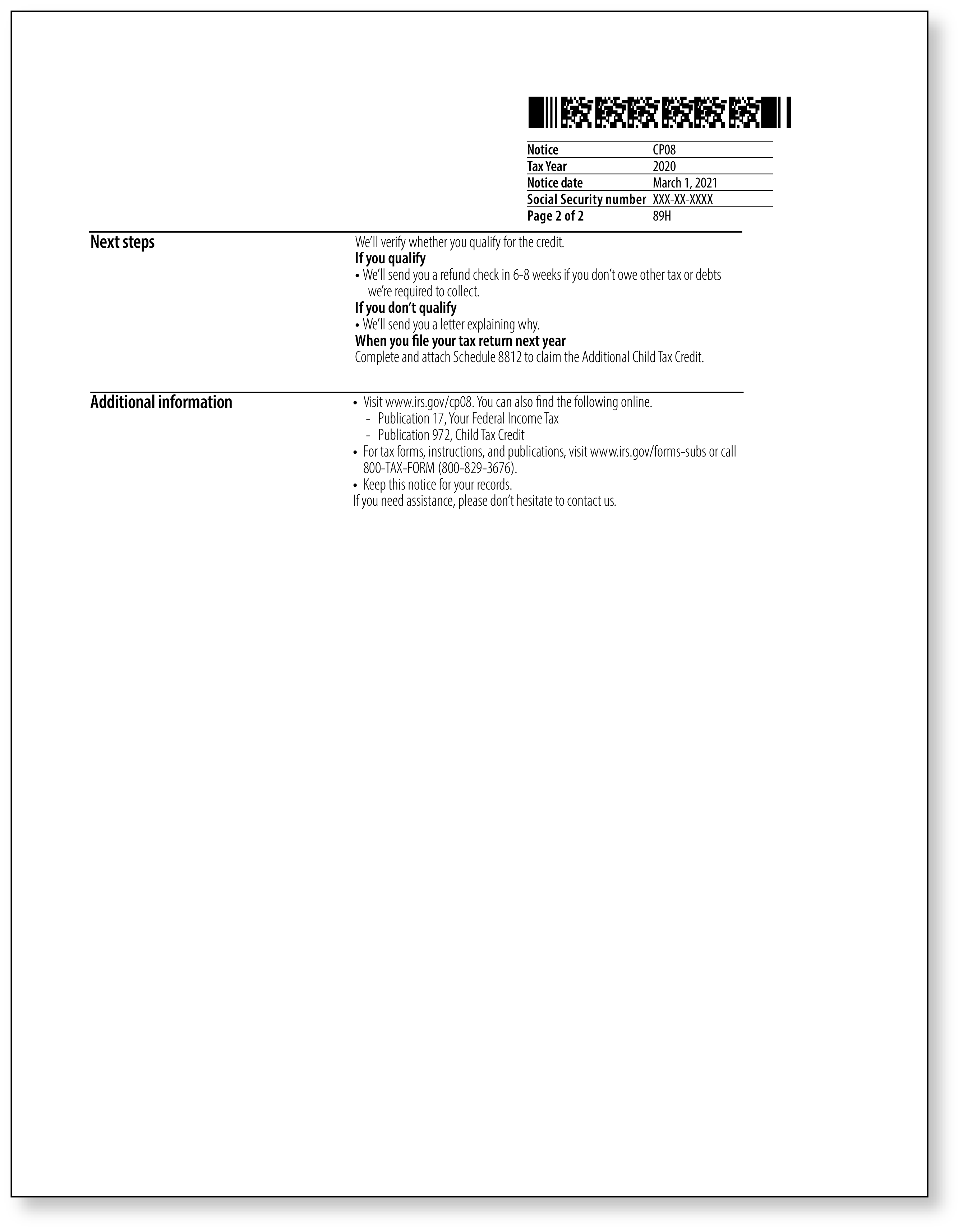 IRS Audit Letter CP08 - Sample 1