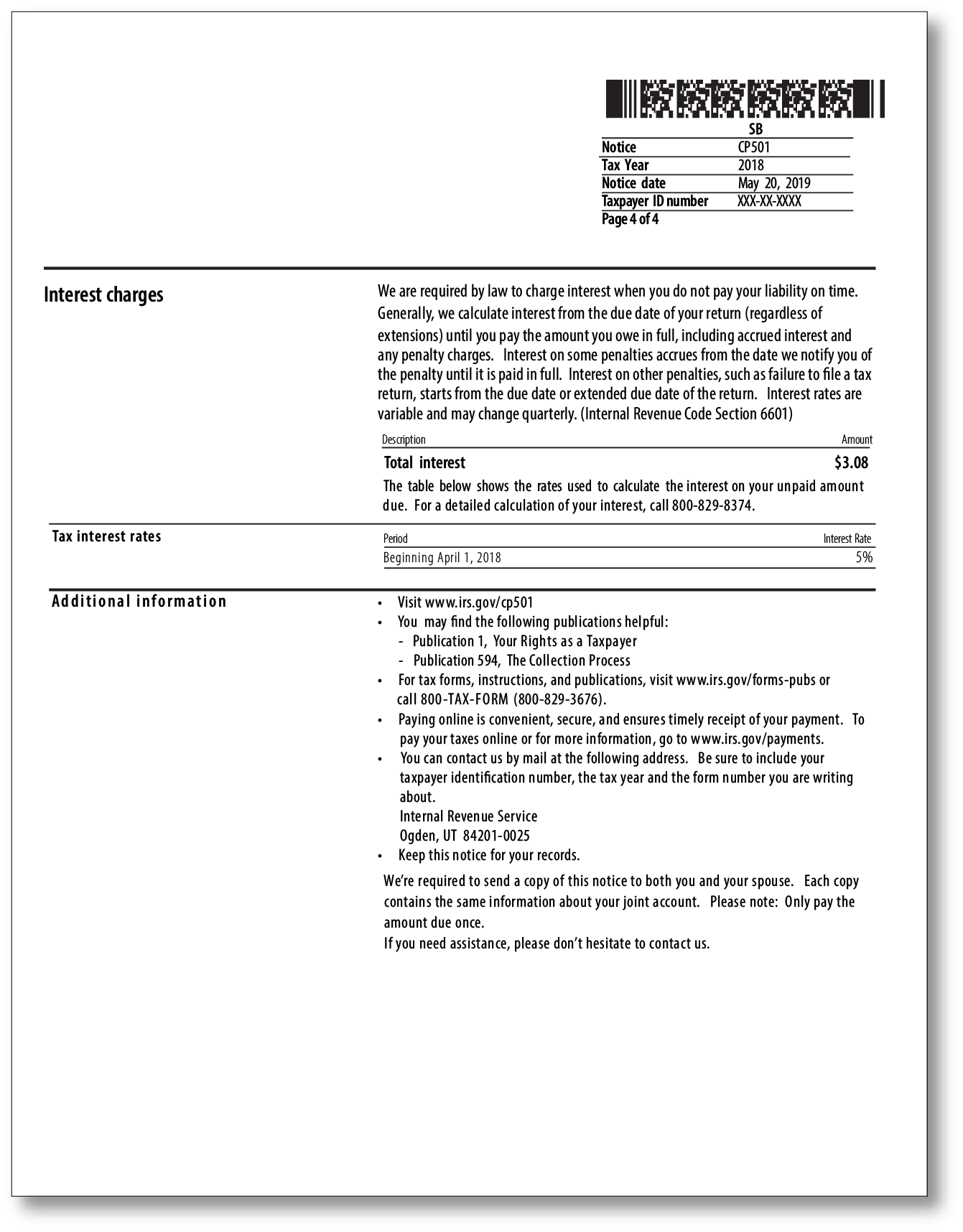 IRS Audit Letter CP501 - Sample 1