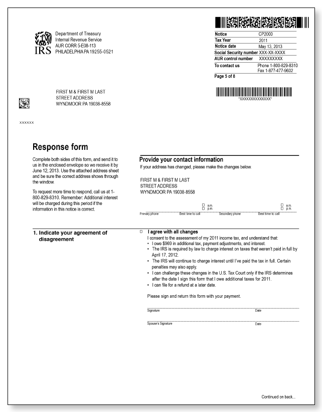 IRS Audit Letter CP2000 - Sample 2