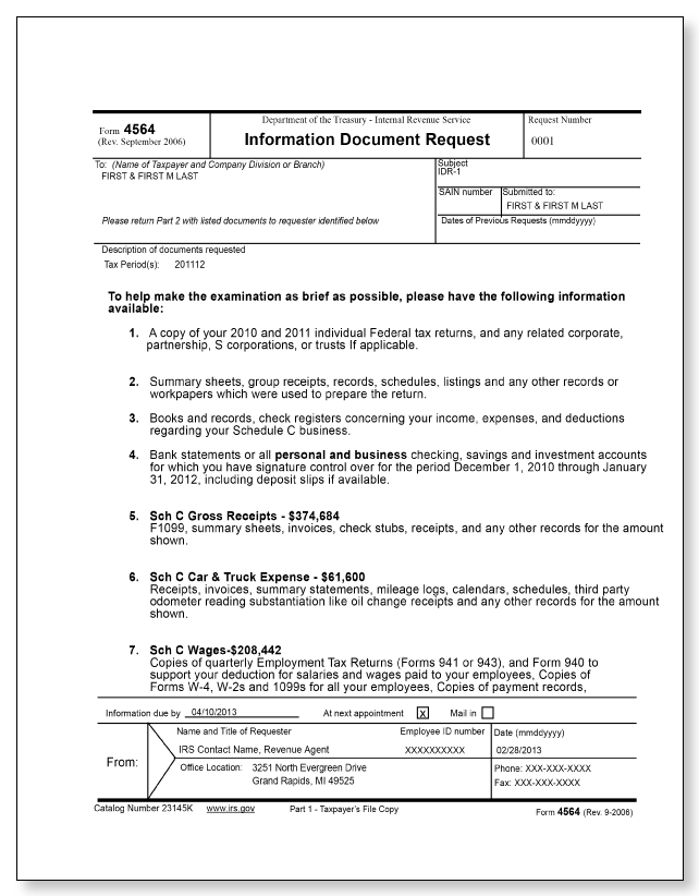 IRS Audit Letter 3253 - Sample 1 