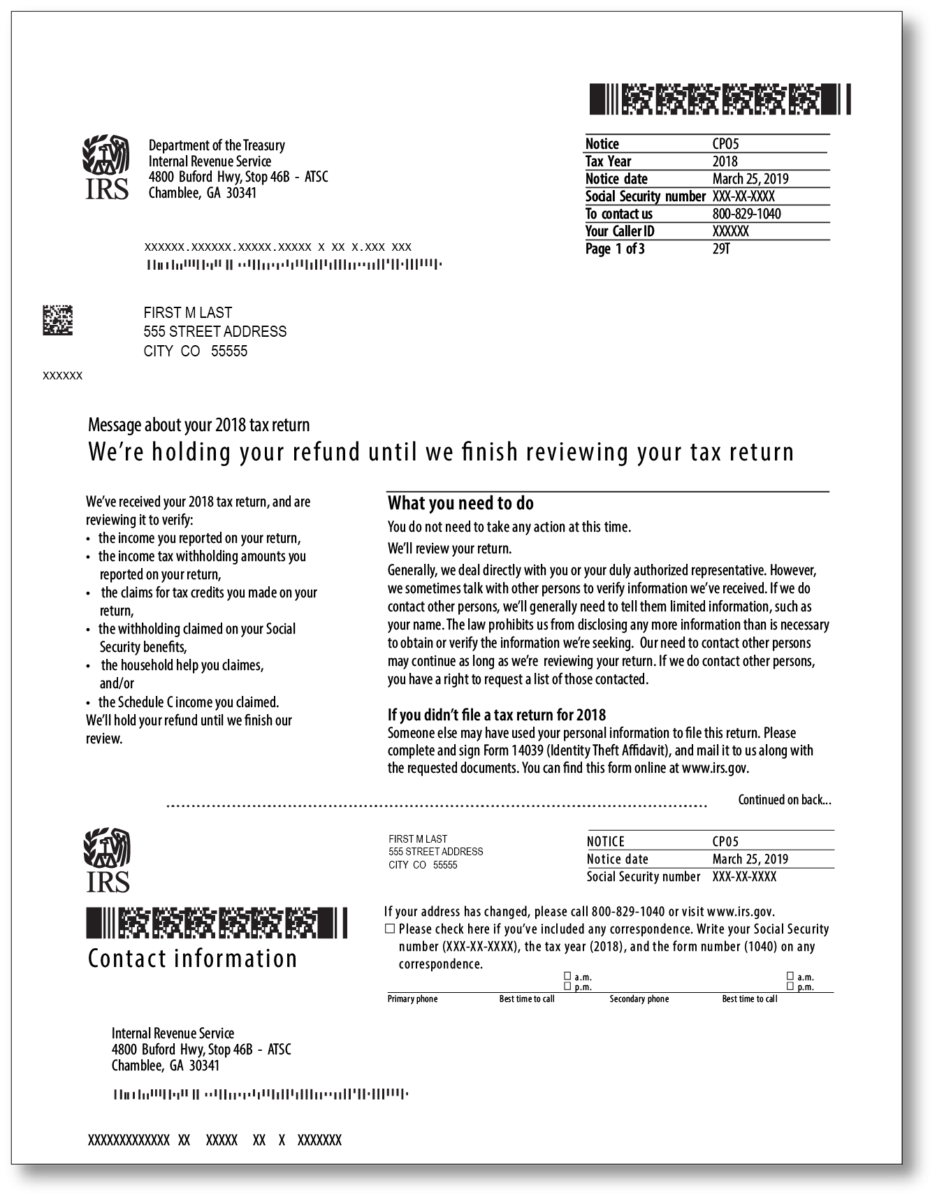 IRS Audit Letter CP05 - Sample 1