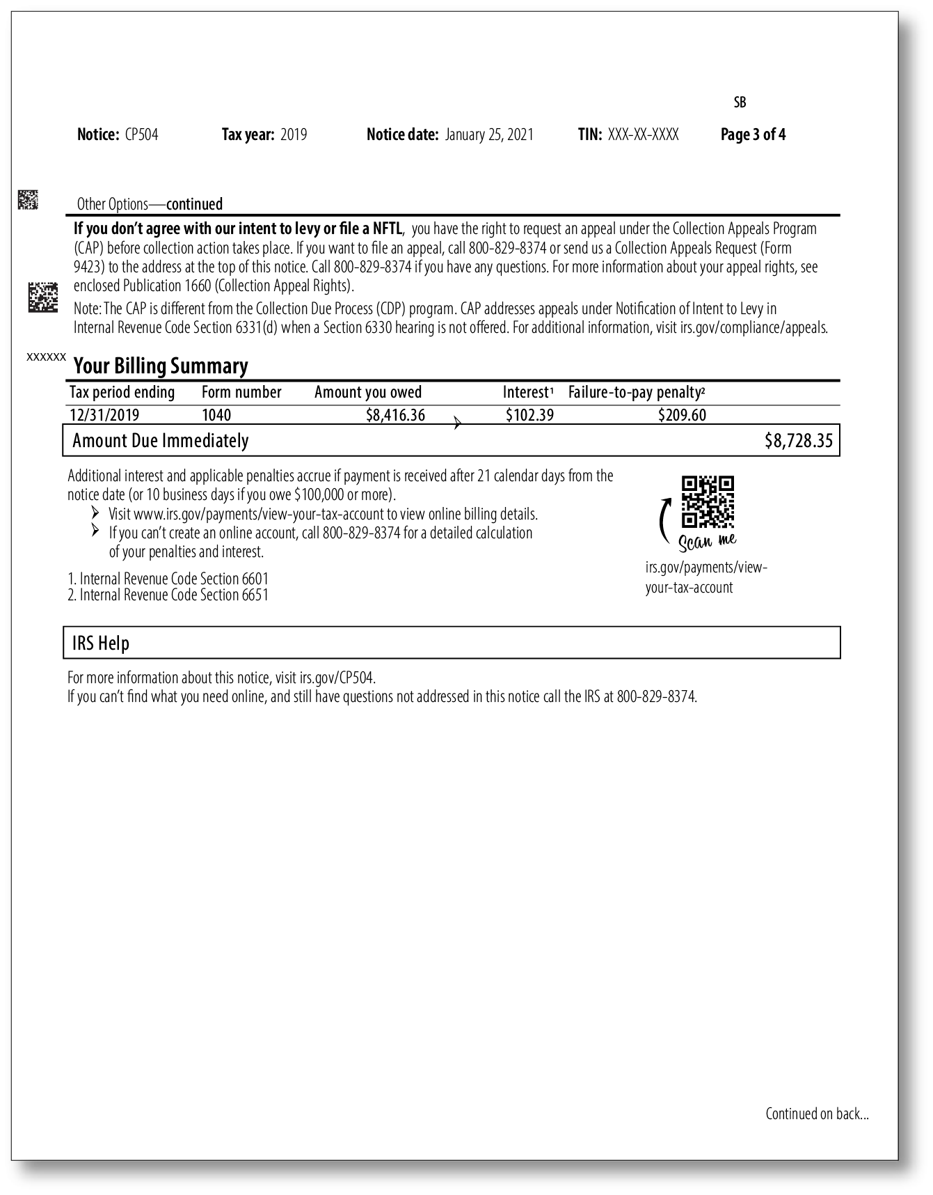 IRS Audit Letter CP504 - Sample 1