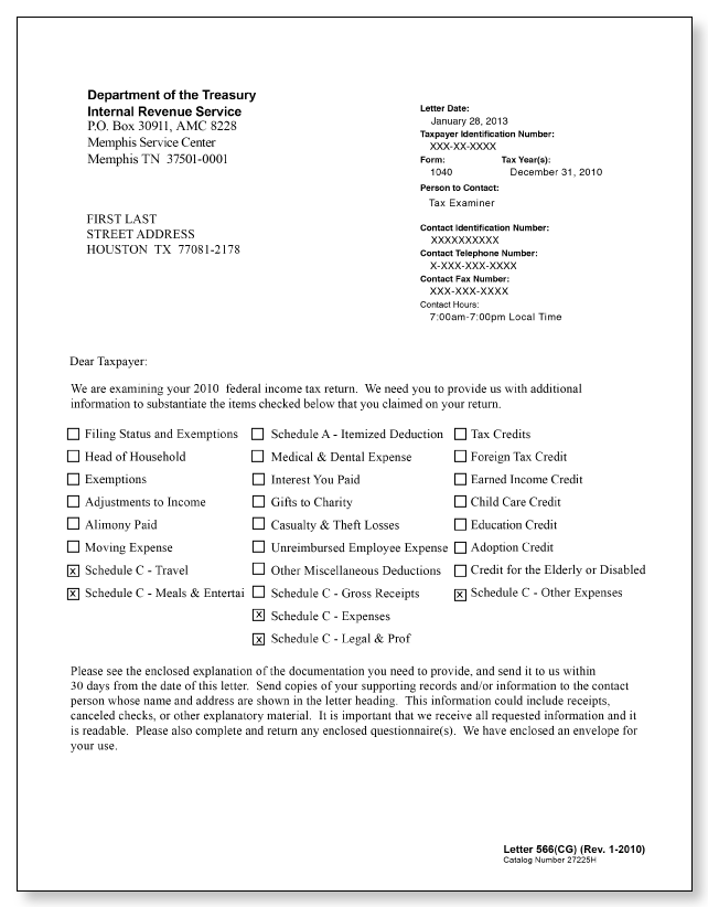 IRS Audit Letter 566(CG) - Sample 2