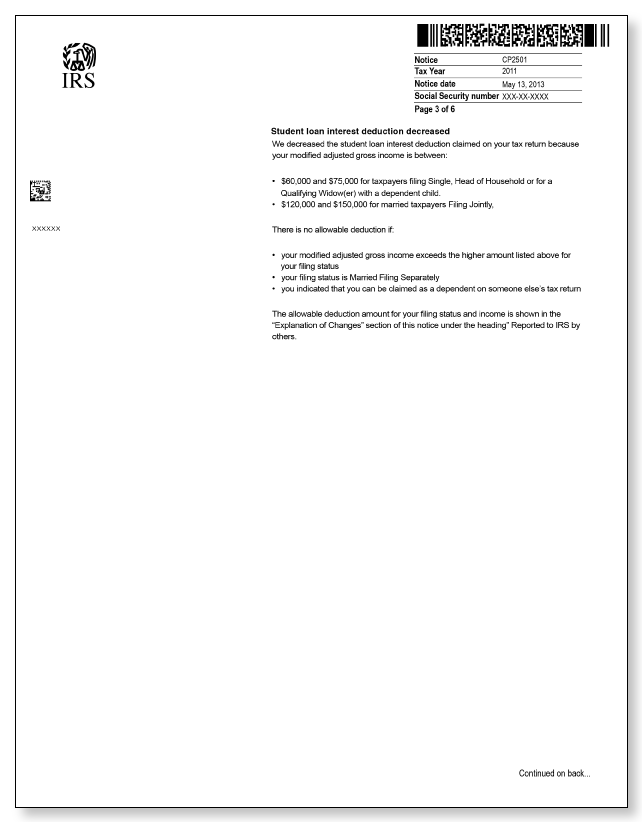 IRS Audit Letter CP2501 - Sample 2 