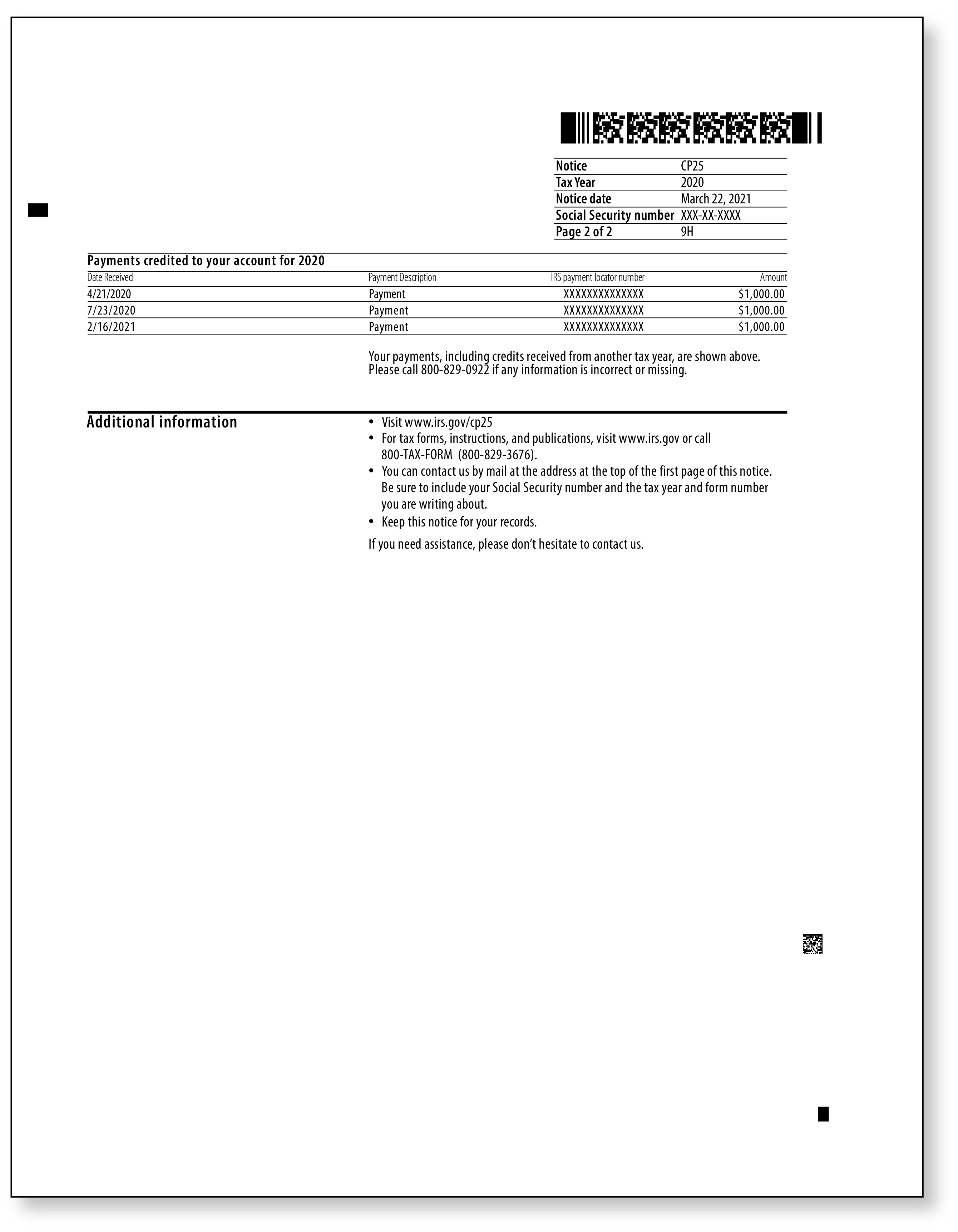 IRS Audit Letter CP25 - Sample 1