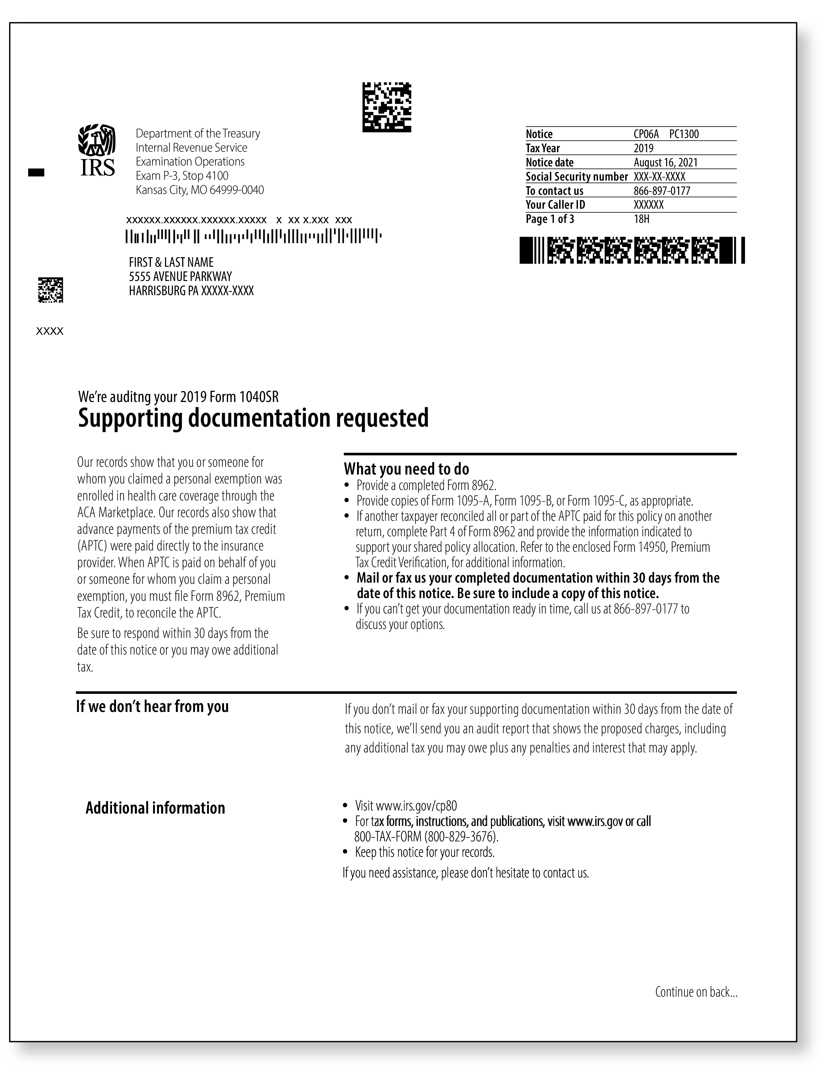 IRS Audit Letter CP06A - Sample 1