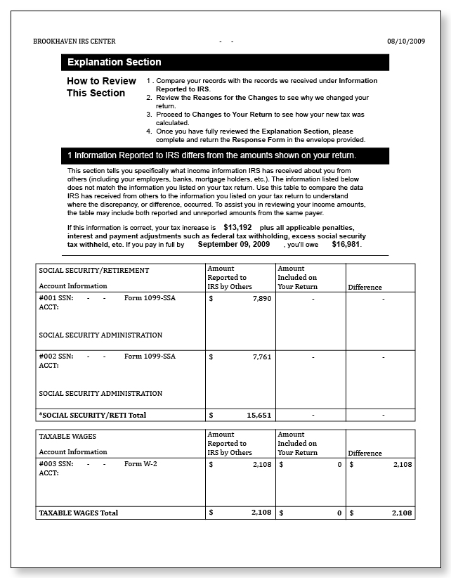 IRS Audit Letter CP2000 - Sample 7