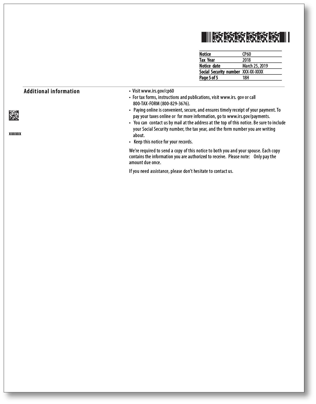 IRS Audit Letter CP60 - Sample 1