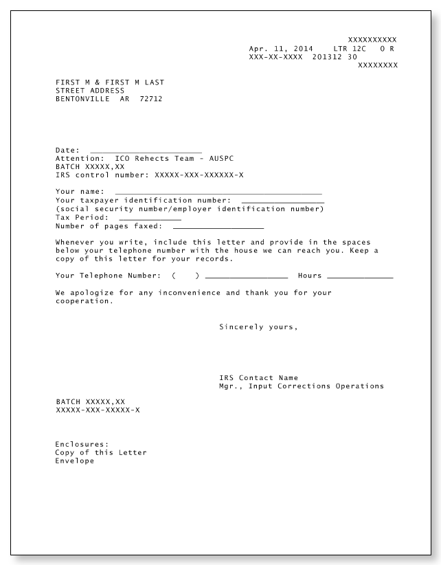 IRS Audit Letter 12C - Sample 1