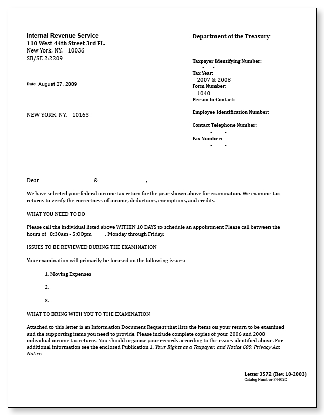 IRS Audit Letter 3572 - Sample 6 