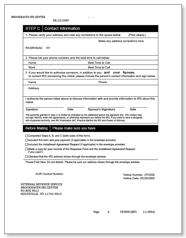 IRS Audit Letter CP2000 - Sample 7