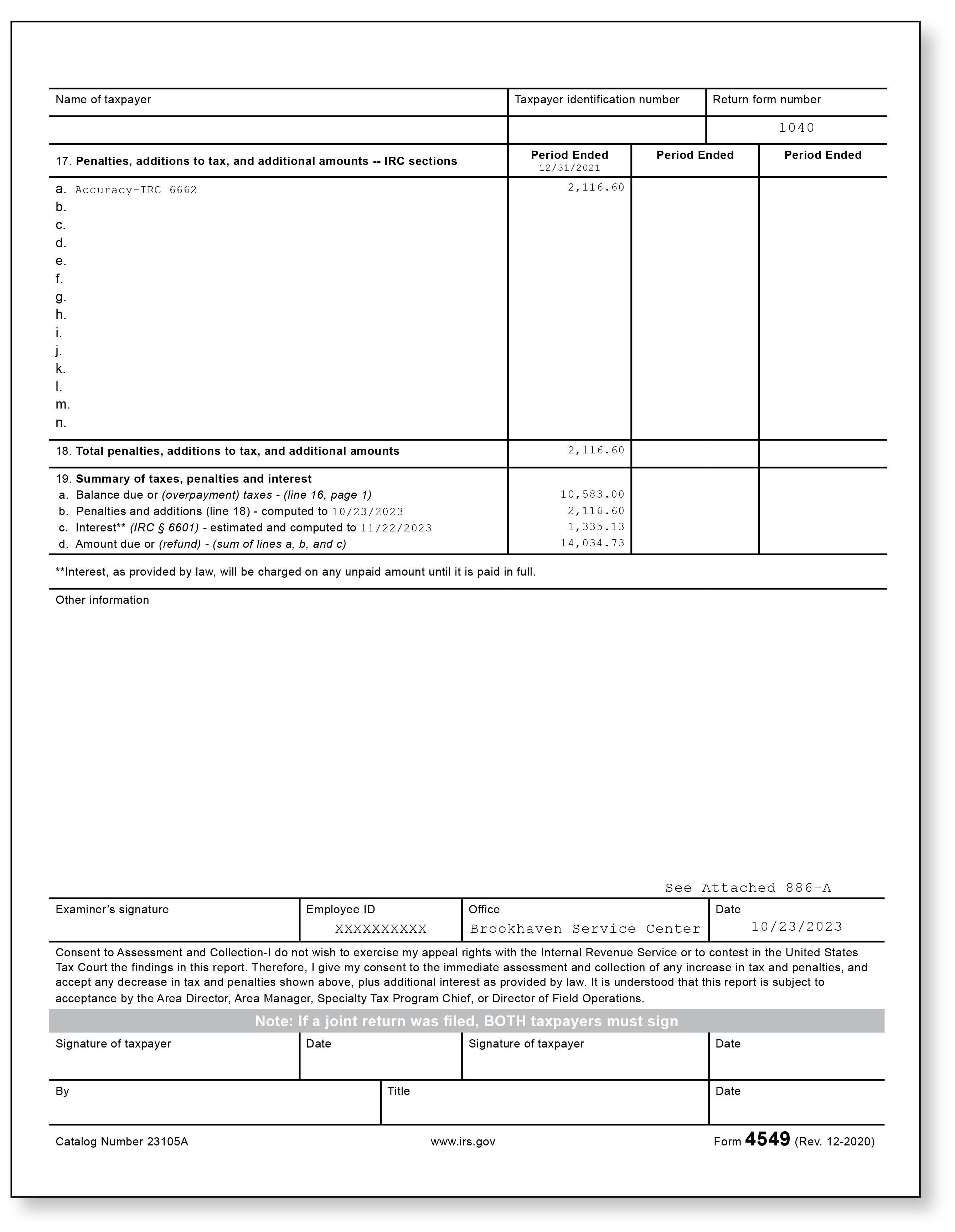 IRS Audit Letter 525 – Sample 1