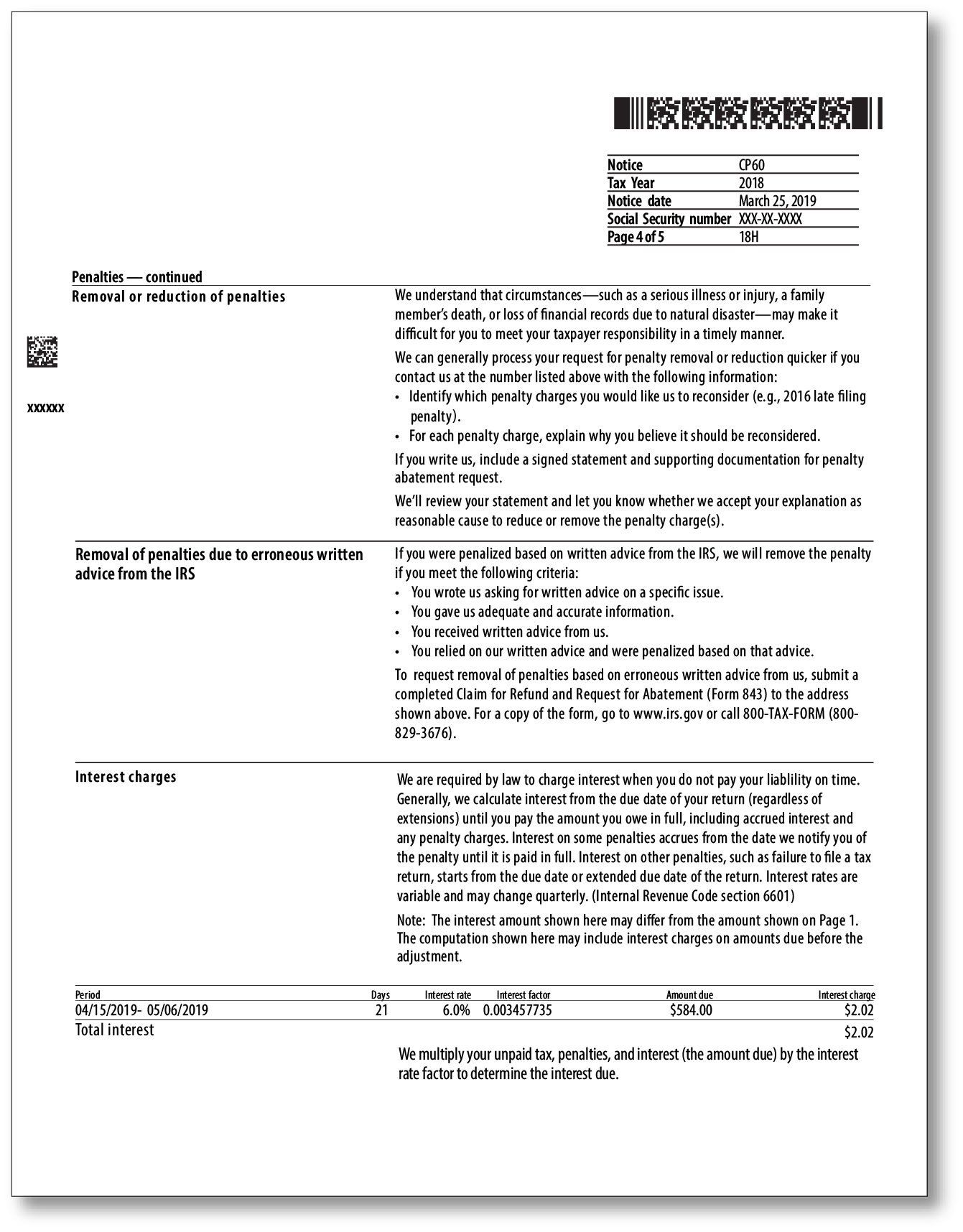 IRS Audit Letter CP60 - Sample 1