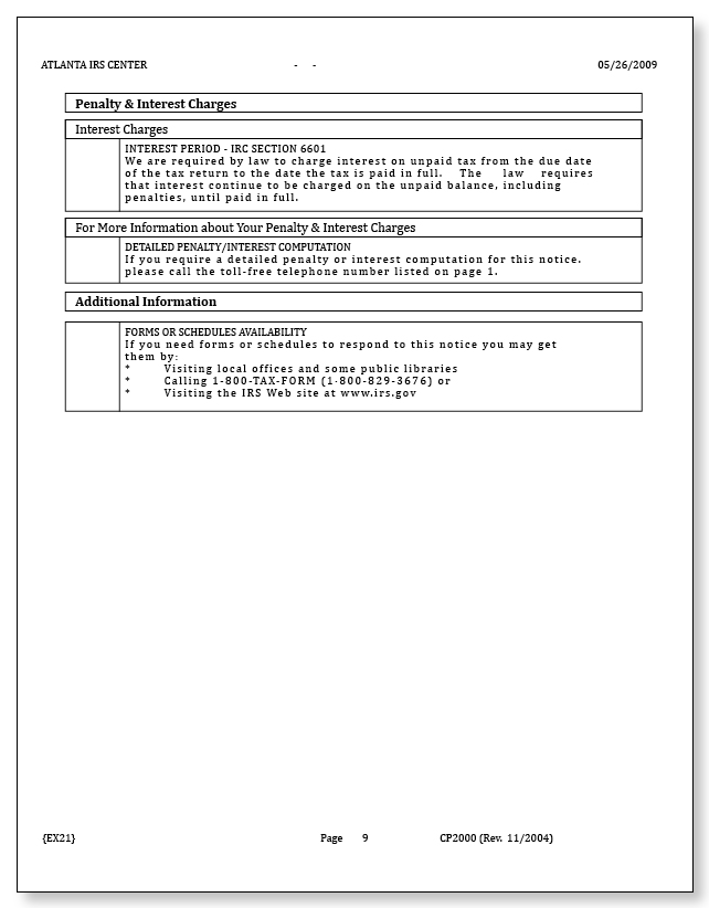 IRS Audit Letter CP2000 - Sample 6