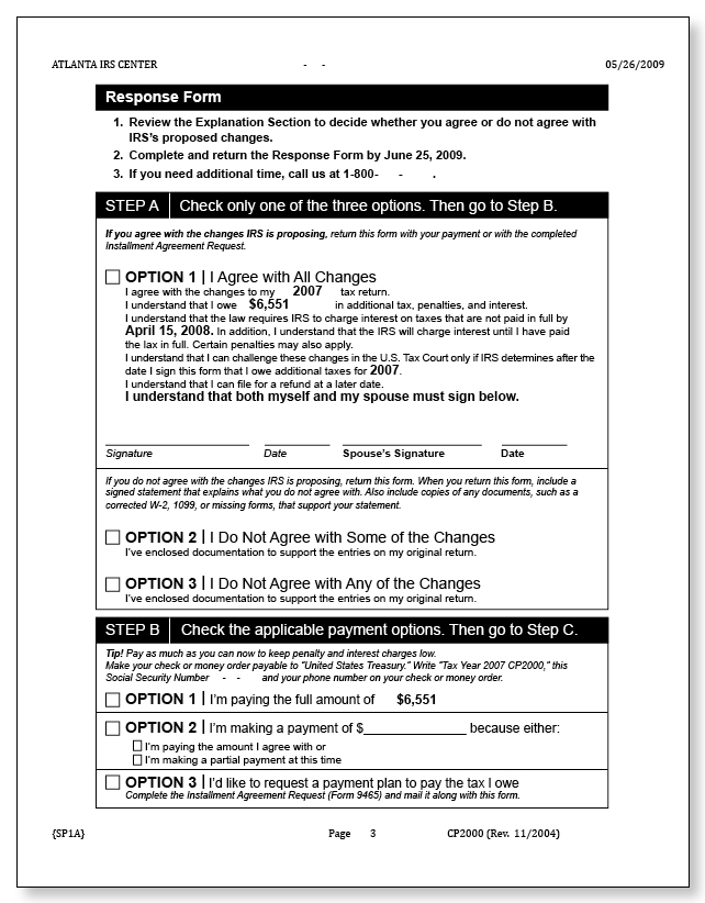 IRS Audit Letter CP2000 - Sample 6