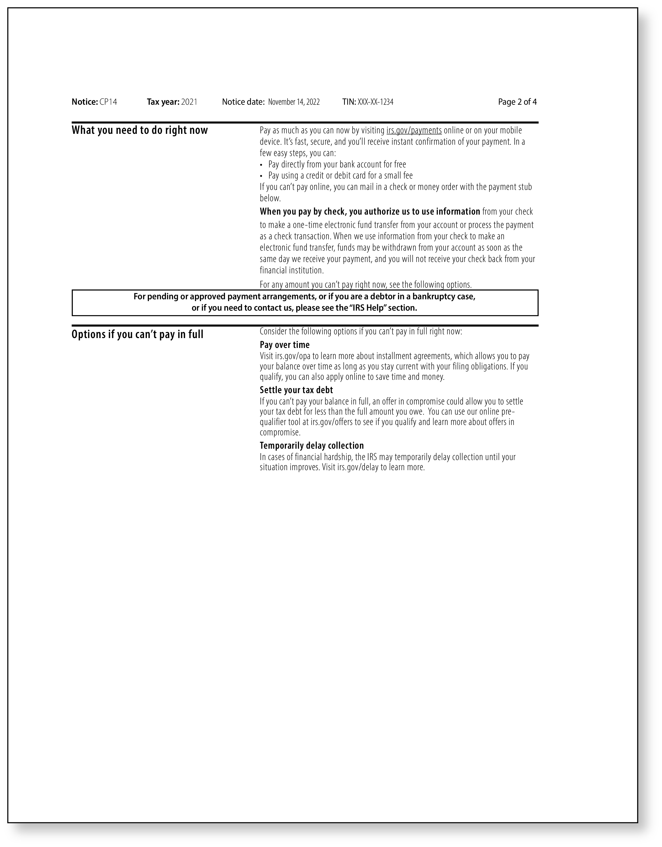 IRS Audit Letter CP14 - Sample 1