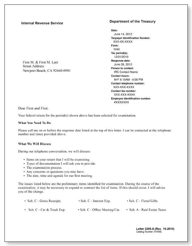 IRS Audit Letter 2205-A - Sample 4