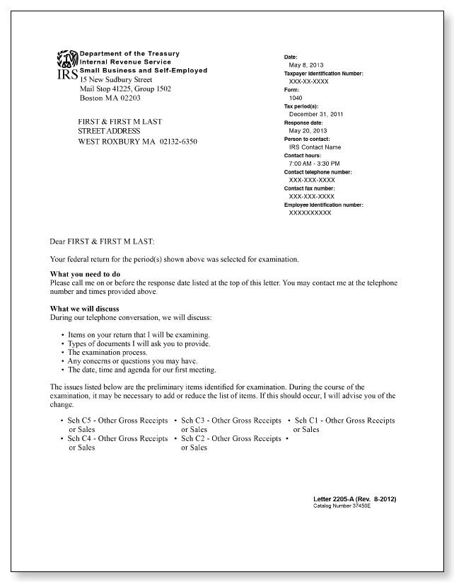 IRS Audit Letter 2205-A - Sample 8