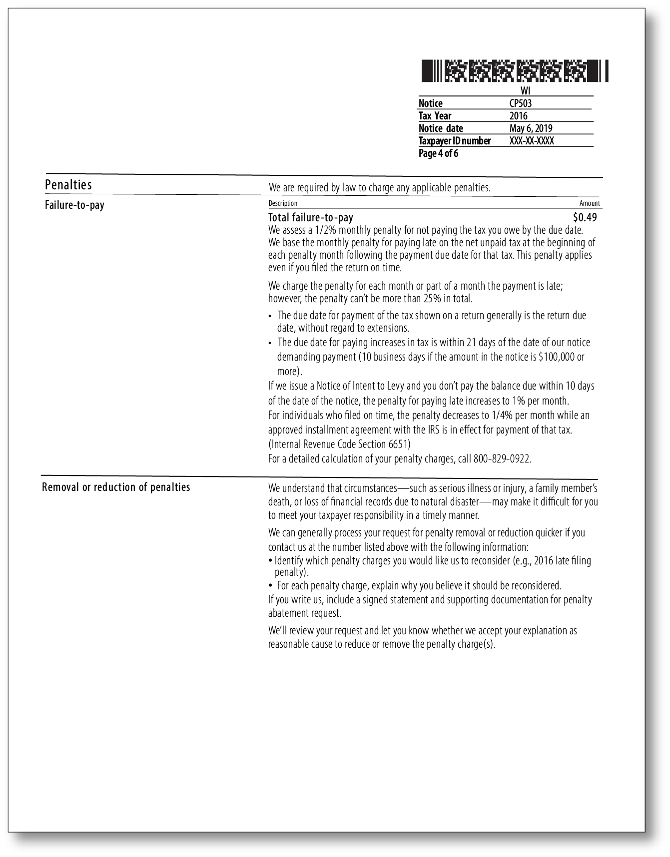 IRS Audit Letter CP503 - Sample 1