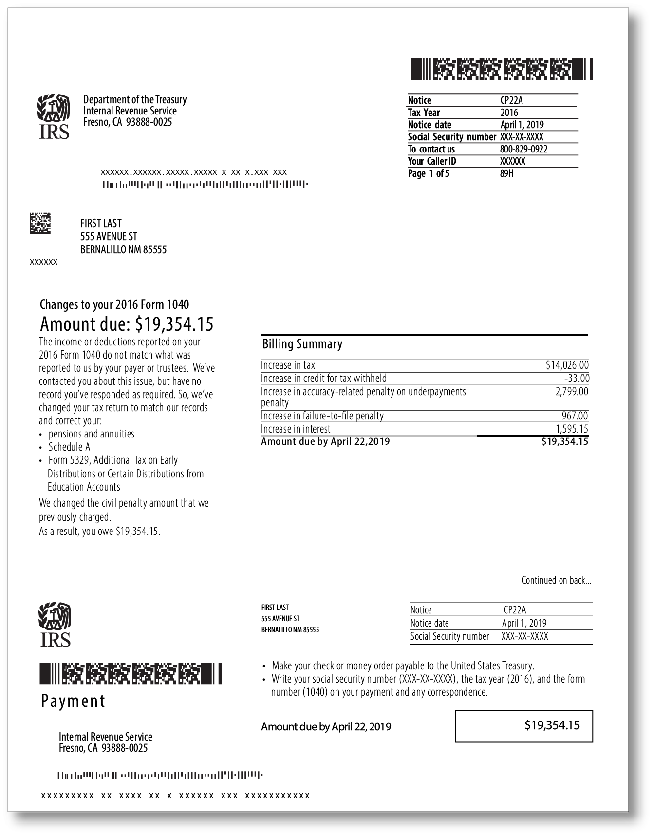 IRS Audit Letter CP22A - Sample 1