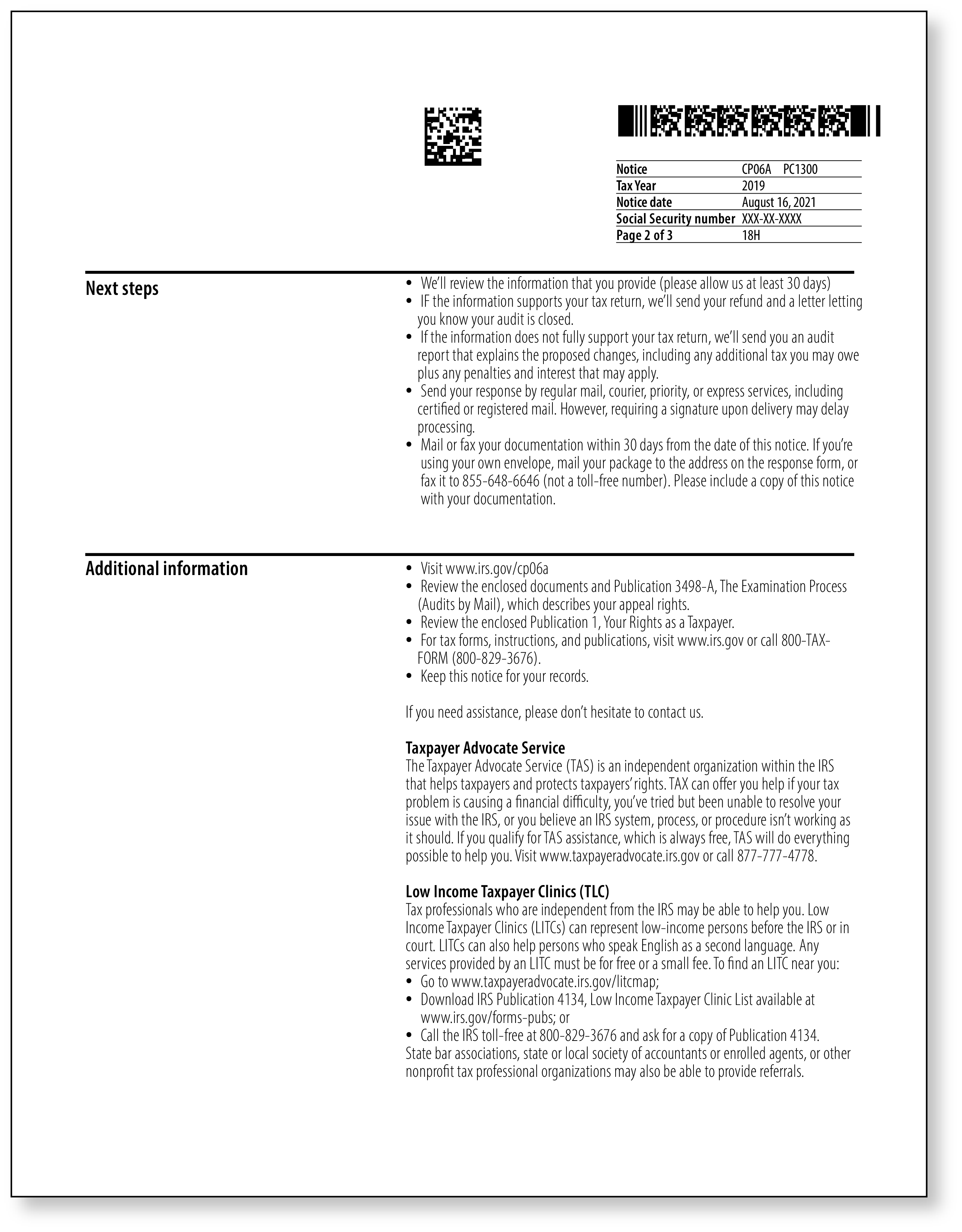 IRS Audit Letter CP06A - Sample 1