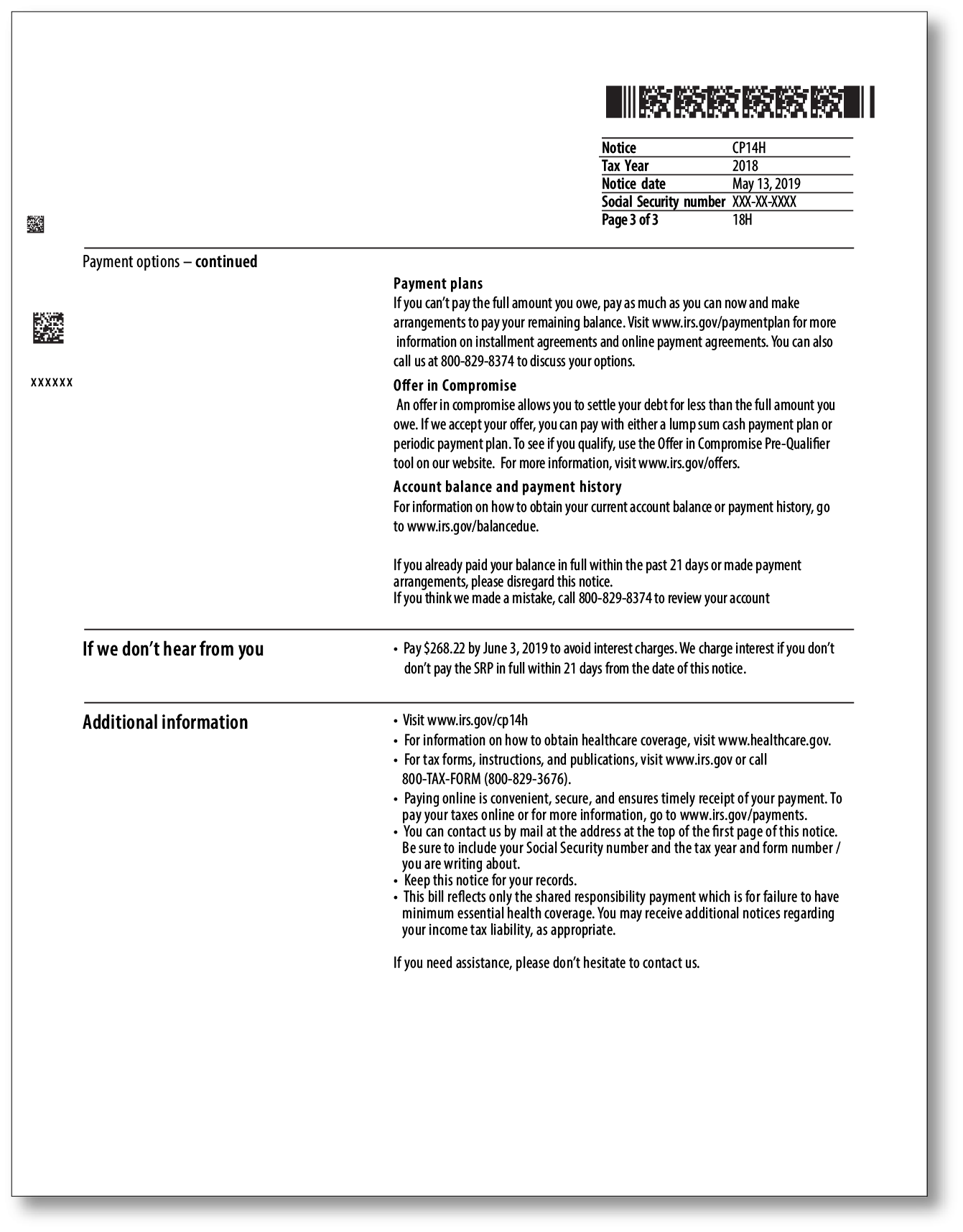 IRS Audit Letter CP14H - Sample 1