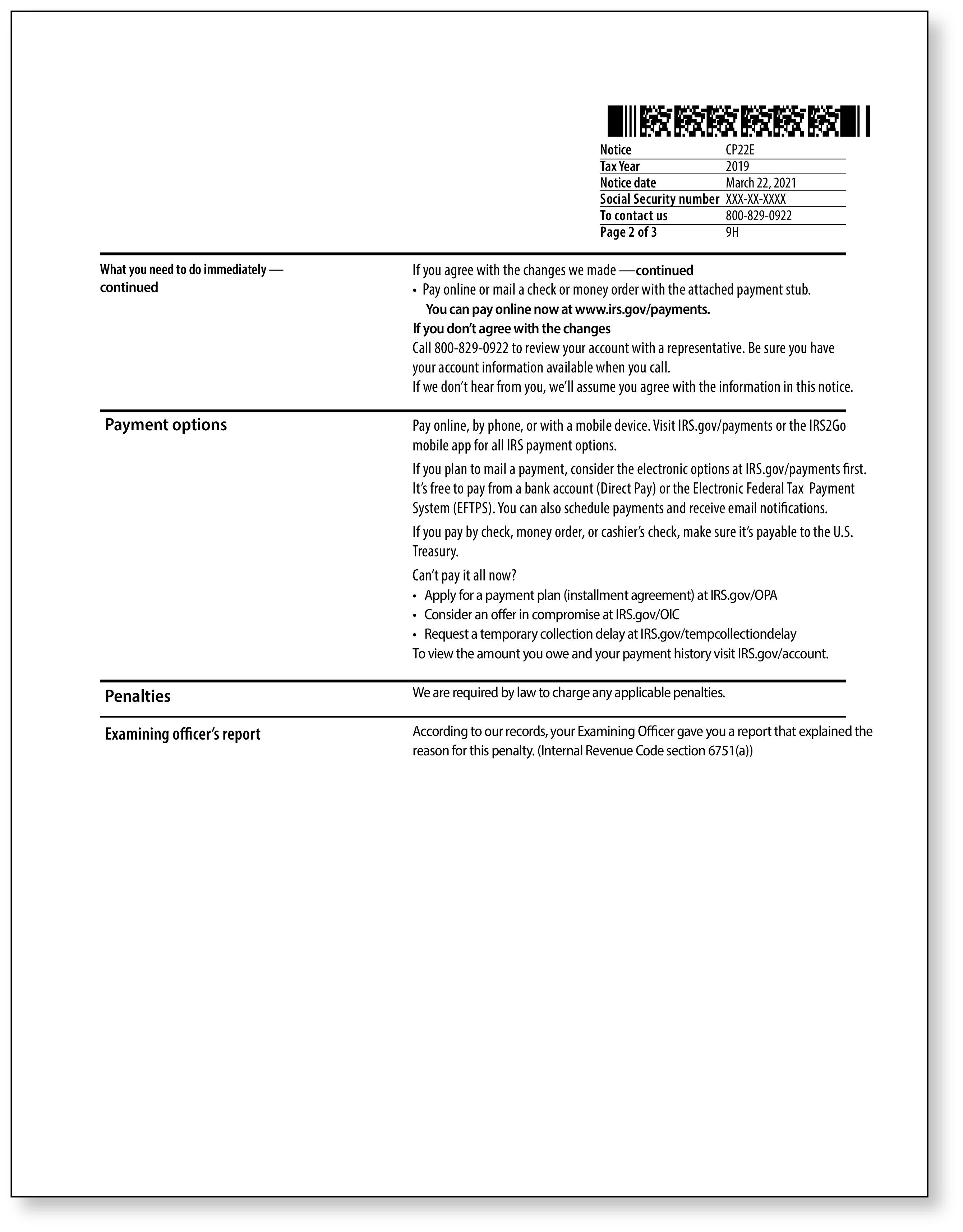 IRS Audit Letter CP22E - Sample 1