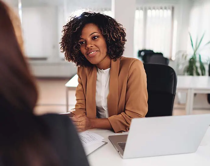 Professional woman talking to a client