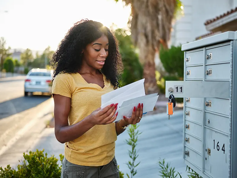 Woman checking mail